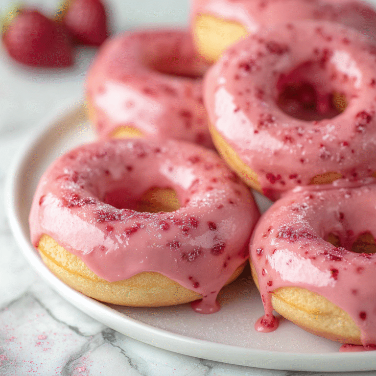 Fresh strawberry glazed donuts